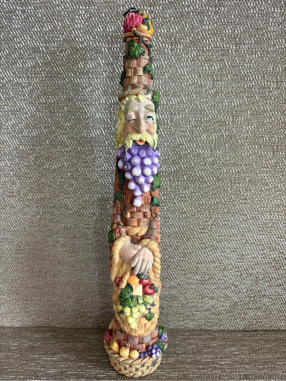 Vintage Bacchus Greenman  Hand Painted Resin Fruit Wine Grapes Harvest 12” Tall